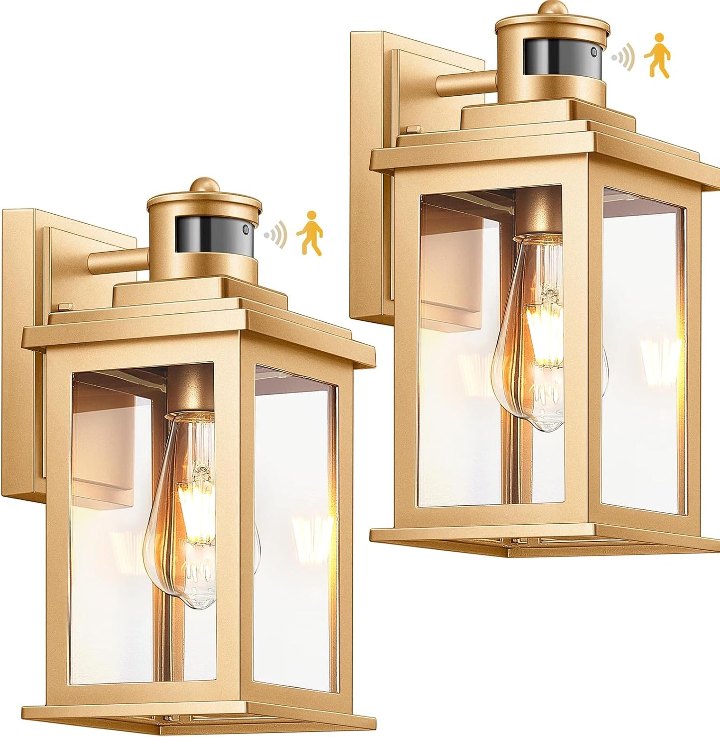 VIANIS Motion Sensor Outdoor Wall Lights Sconce, 2 Pack Dusk to Dawn Outdoor Light Fixture, Gold Waterproof Outdoor Motion Sensor Light for House, Doorway, Entryway, Garden,Hardwired, Non-Solar