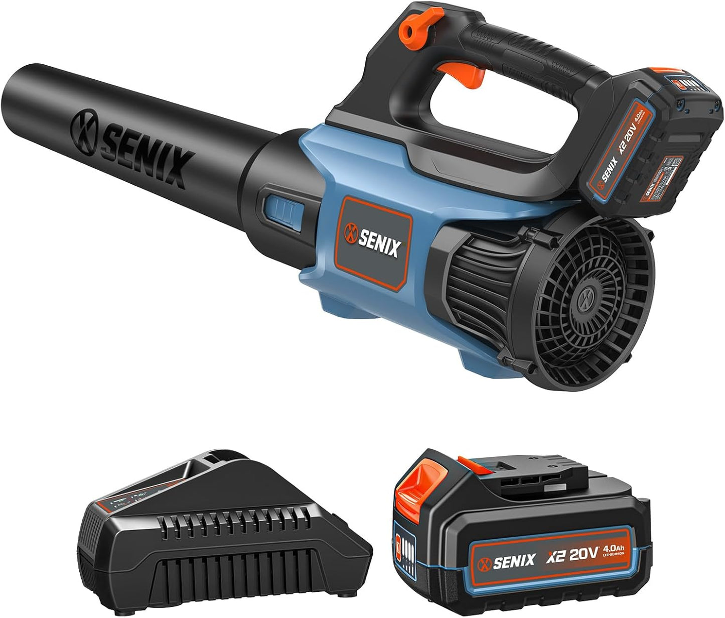 SENIX 20V Max Leaf Blower, Cordless, Brushless, Handheld, Up to 350 CFM and 80 MPH, 2 Speed Mode, Cruise Control, Lightweight, 4.0 Ah Battery and Charger Included (BLAX2-M)