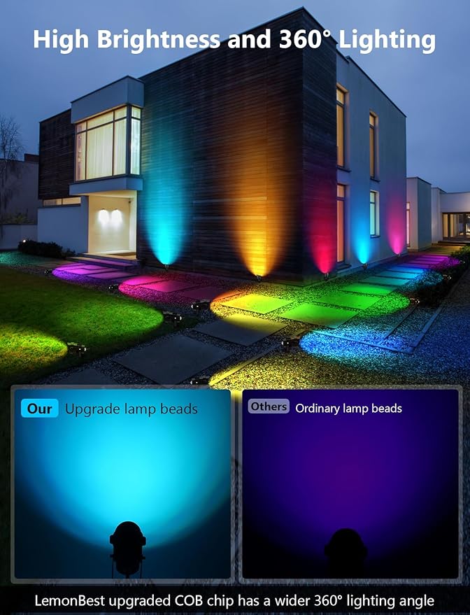 Christmas Spotlight Outdoor 12W RGBW LED Color Changing Landscape Lights with Remote Control 120V Waterproof Plug in Spot Lights outdoor Landscape Light for Tree Yard Garden Christmas, 4 Packs