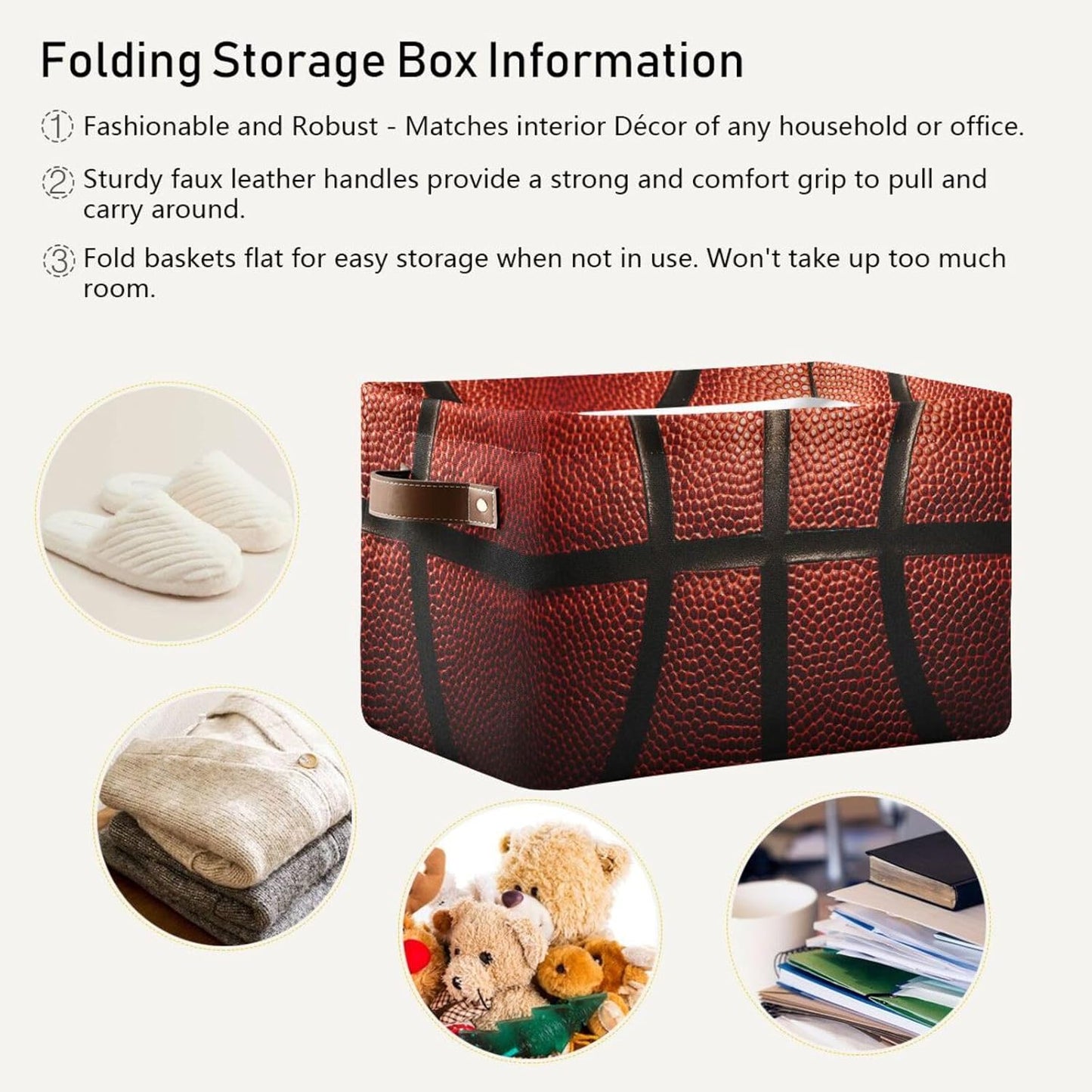 Basketball Print Rectangular Storage Basket Organizer Bin Shelf Baskets For Clothes Gifts For Home Office Dorm