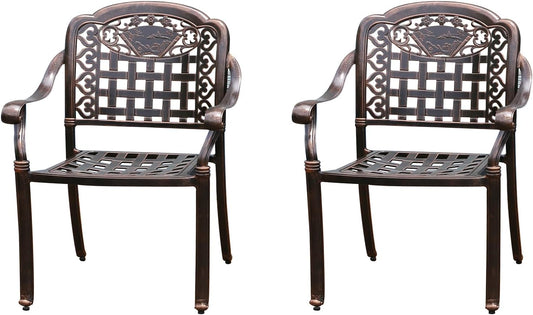 Outdoor Dining Chair Cast Aluminum Patio Chairs Set of 2 All-Weather Patio Dining Chair with Adjustable Feet for Backyard Garden (Positive Lattice Landscape Chair)