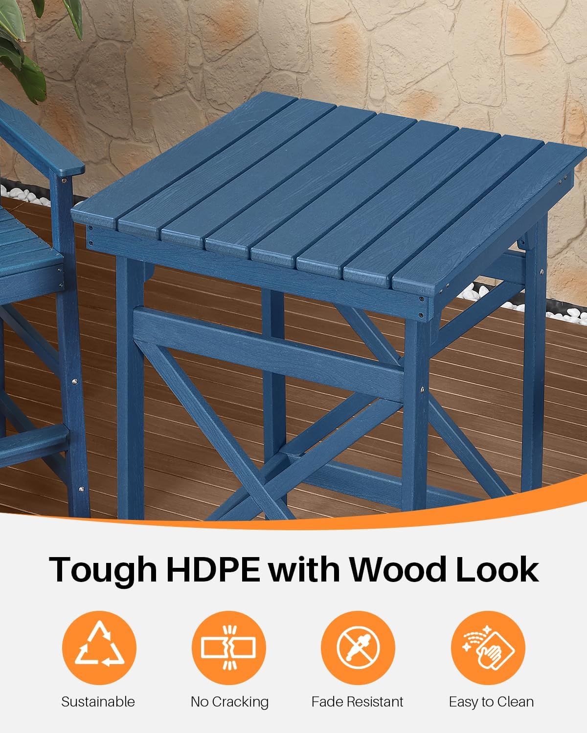 5 Pieces Adirondack Bar Chairs Set, HDPE Patio Bar Height Table and Chairs, Tall Adirondack Outdoor Bar Stools Set, HDPE Patio Bar Table Sets Furniture for Poolside, Balcony, Garden, Navy