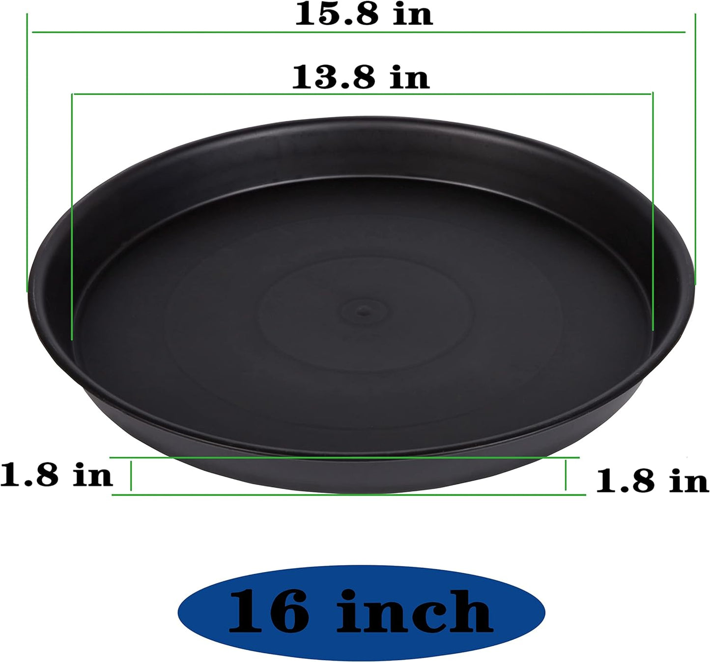 4 Pack of 16 inch Plant Saucer (13.5" Base), Heavy Duty Plastic Plant Tray for Pots, Flower Water Trays for Indoors, Bird Bath Bowls, Plant Drip Saucers for Planter 14"/15"/16" (Black)