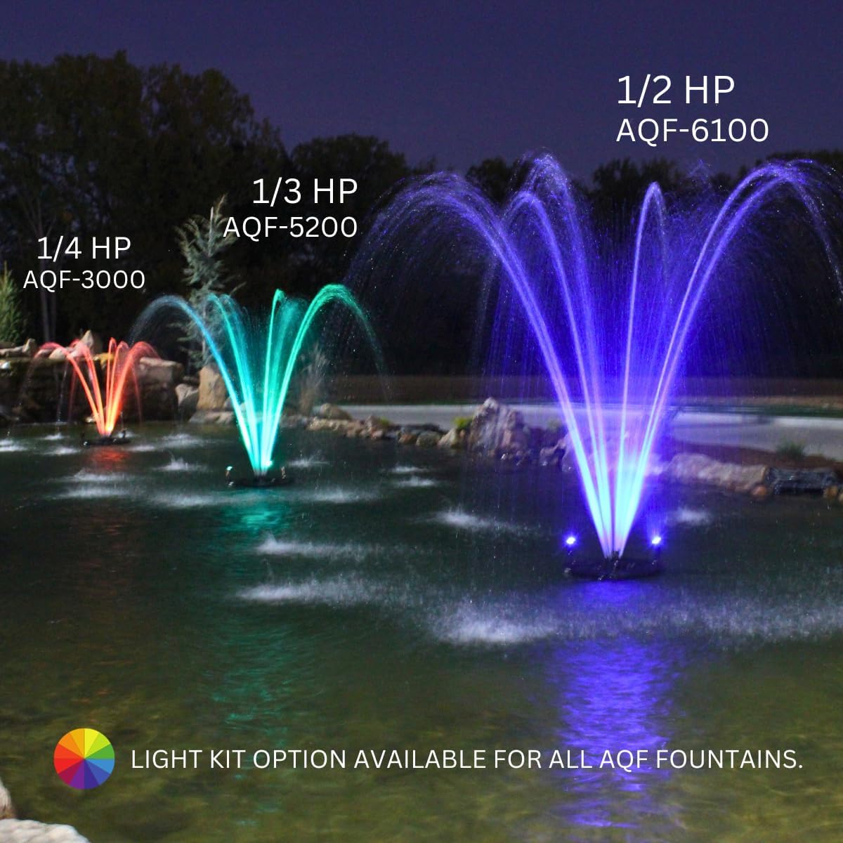 HALF OFF PONDS Floating Fountain – 1/3 HP Pond Aerator, 100' Cord – 5,200 GPH Water Pump – 9 Spray Patterns - White LED Lights – Energy-Efficient - for Ponds & Water Gardens
