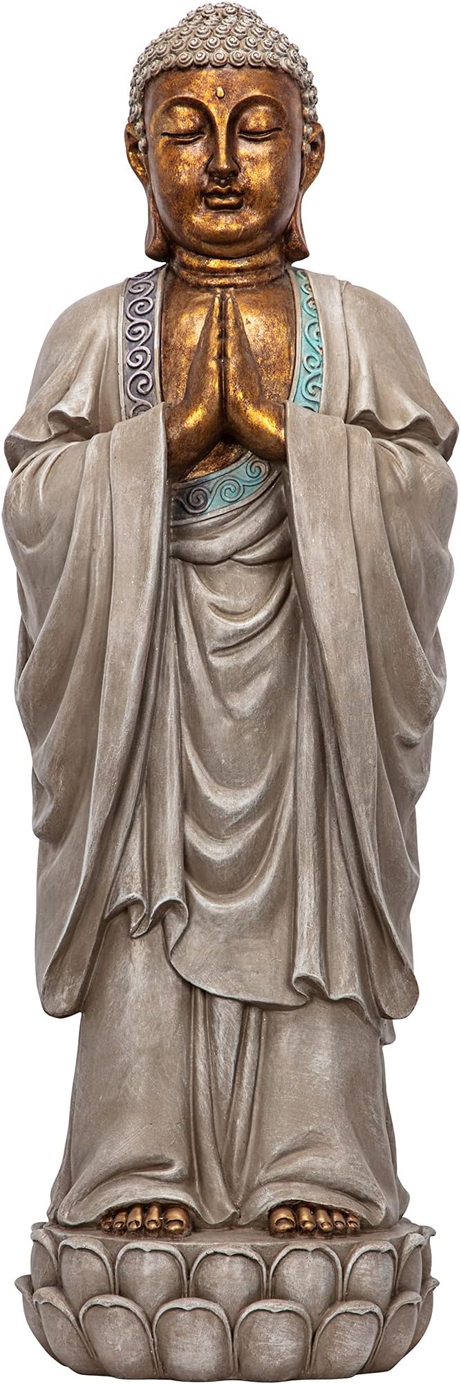 Design Toscano Bodh Gaya Asian Garden Statue, 9 inches wide, 30 inches tall, Cast Stone Resin, Faux Stone & Metallic Finish
