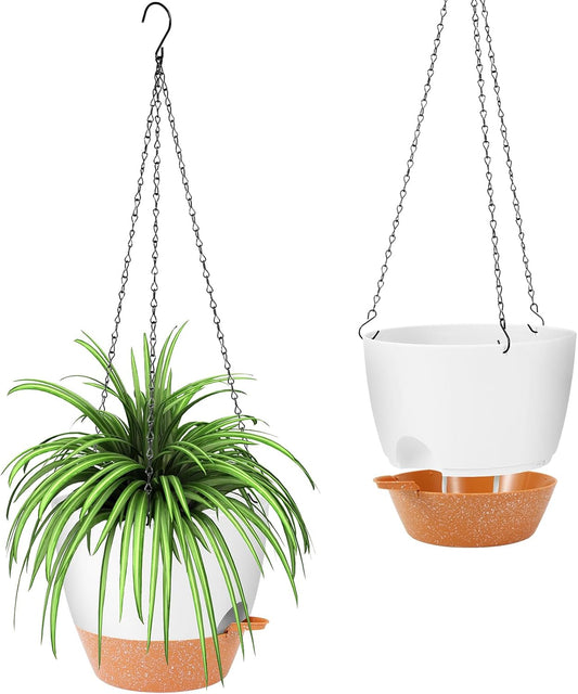 GARDIFE Hanging Planter, 10 inch Hanging planters for Indoor. Outdoor Plants, Self Watering Plant Pot, 2 Pack Large self Watering Hanging Planter, White