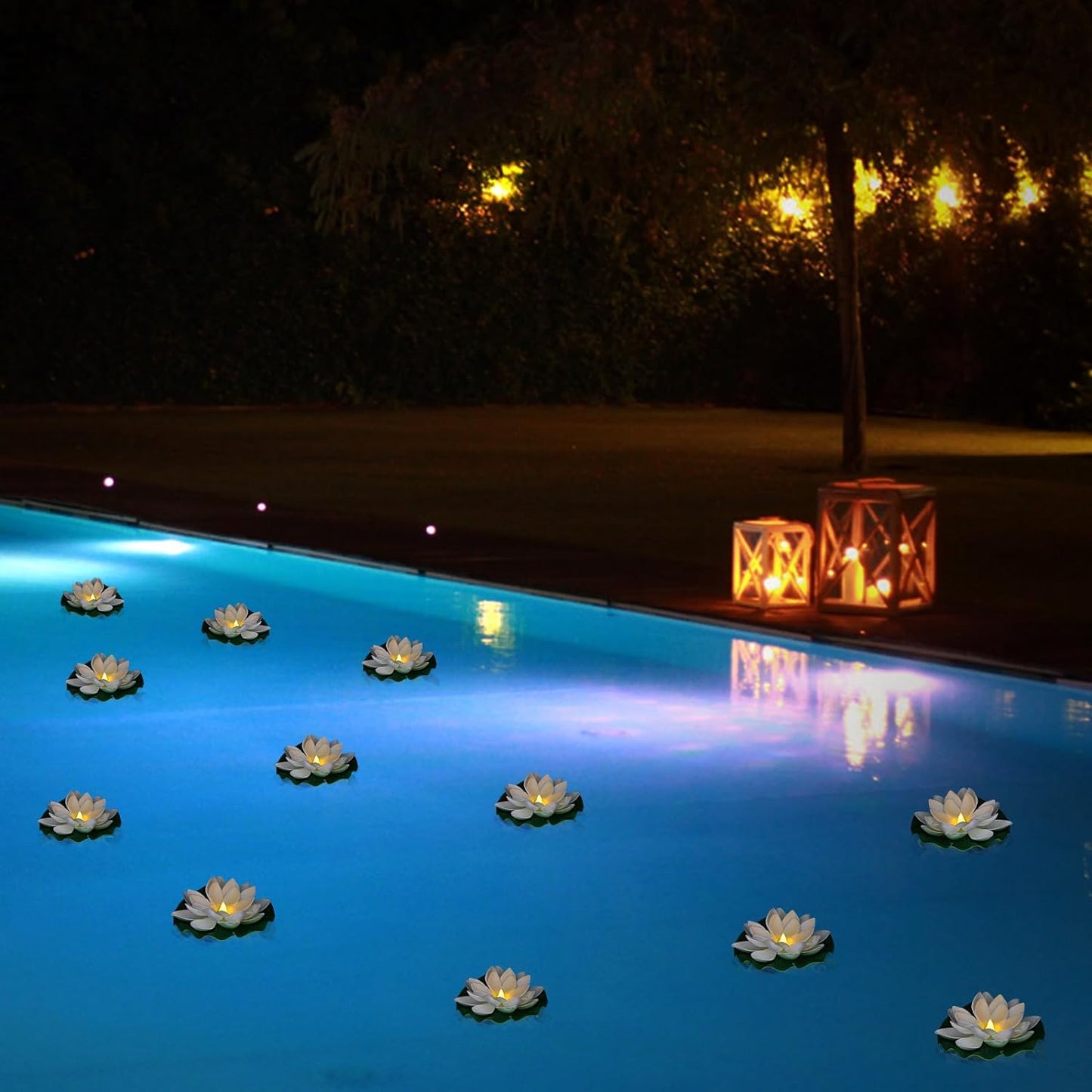 12 PCS Waterproof Floating Lotus Light - Floating Flower Light Battery Operated Water Activated Warm White Pool Flower Lamp Wedding,Anniversary,Garden Decoration