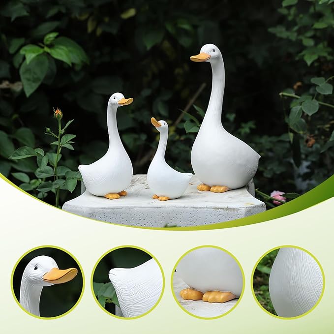 Resin Duck Figurines Set of 3 - Porch Goose Statue for Front Yard Decor, Outdoor Lawn Ornaments, Garden Ducks and Goose Decorations, Perfect Yard Goose Decor and Duck Decoy for Garden Animals Theme