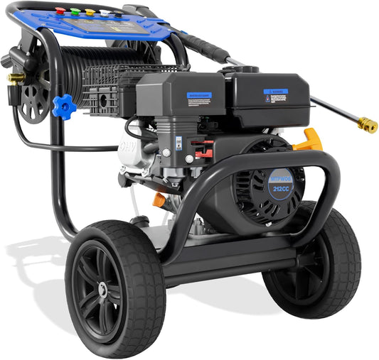 3600 PSI Gas Pressure Washer, 2.3 GPM Heavy-Duty Power Cleaner with 212CC Engine, 5 Quick-Connect Nozzles, 30FT Hose & Reel, Maintenance-Free Axial Cam Pump, for Commercial, Home Cleaning
