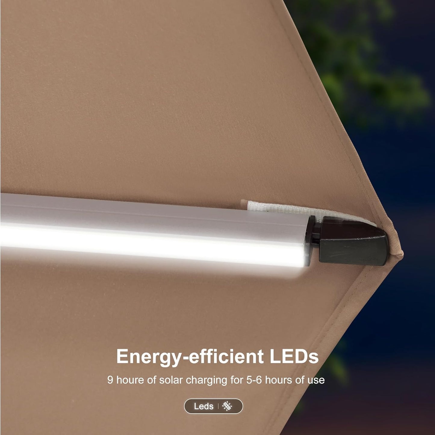 PURPLE LEAF 11ft Solar powered LED Patio Umbrella Outdoor Round Umbrellas Large Cantilever Umbrella with LED lights Windproof Offset Umbrellas Heavy Duty for Garden Deck Pool Patio, Beige