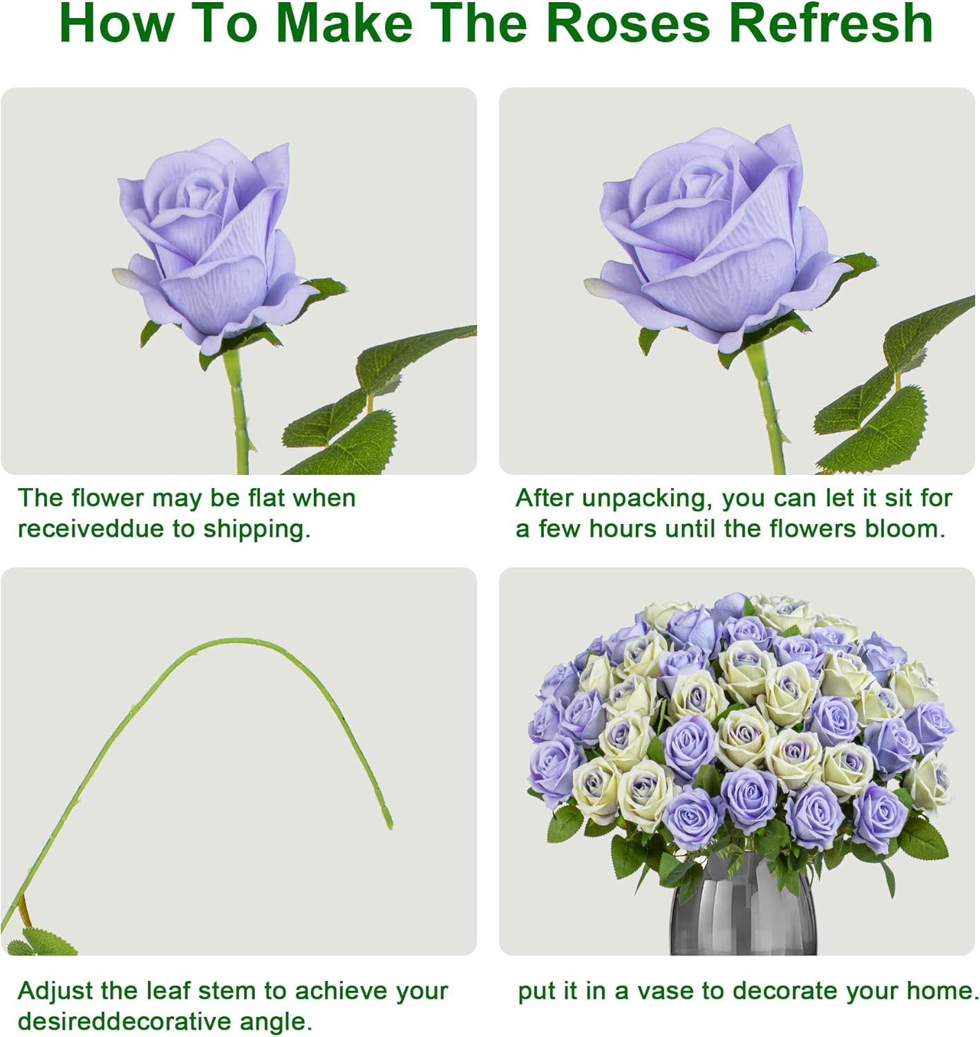 Fake Plants Roses Flowers Plastic Flowers Spring Decorations for Home Gifts for Gf Roses Artificial Flowers for Vase Fake Flowers Home Decor 19.6"(LPU & Pu Heart 50PCS)