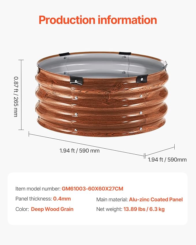 VEVOR 3 Pcs 2x2x1ft Round Galvanized Raised Garden Bed Kit, Outdoor Metal Raised Beds for Gardening Vegetables, Easy Assembly Garden Planter Box for Flowers Fruits with Open Base