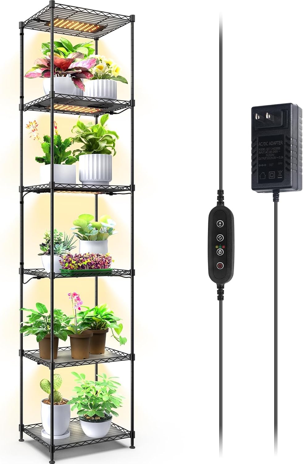 Barrina CX83 Plant Stand with Grow Lights, 6-Tier Plant Shelf with 10W Full Spectrum Ultra-Thin Grow Light Panel, 3 Modes, Auto Timer, Ladder Flower Pot Stand Display Rack 15.7" L x 11.8" W x 70.9" H