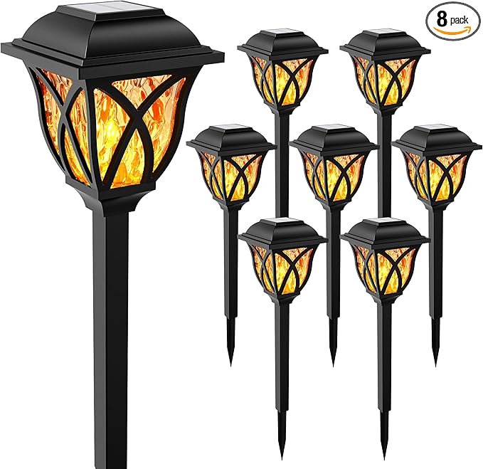 Solar Lights Outdoor, Solar Torch Lights with Flickering Flame, Solar Powered Outdoor Decorations Waterproof, Tiki Torches for Garden Yard Path Patio Porch Outside Decor (8 Pack)