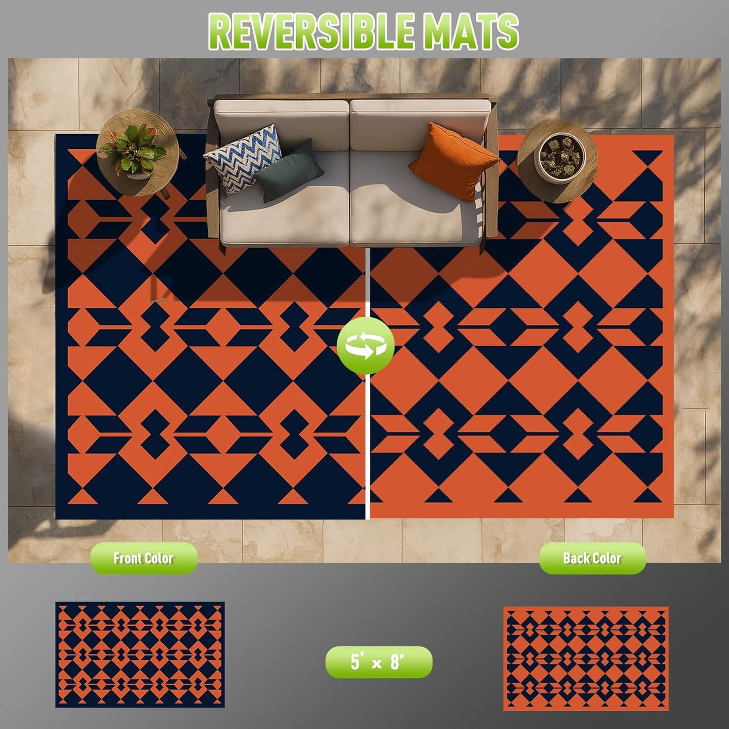 WILDROOTS 5x8 Feet Diamond Mask Plastic Outdoor Rug, Stain Resistant Waterproof Reversible Outdoor Patio Rug, Fade Resistant Camping Rug