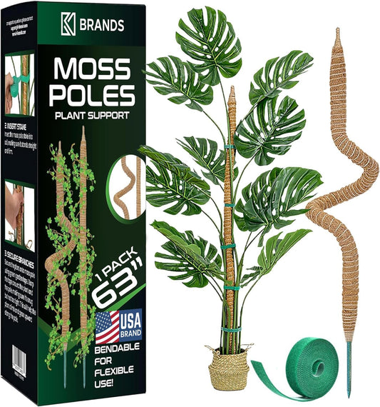 63'' Bendable Moss Pole Monstera Plant Support for Large Climbing Indoor Plants - Stakes for Potted Climbers - Tall Sticks Indoor Trellis for Houseplants - Accessories for Monstera Pot