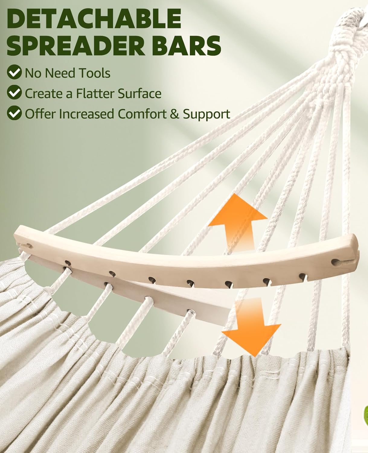 Chihee Cotton Hammock Large Soft Breathable Camping Hammock Holds Up to 660lbs Portable Tree Hammock with Detachable Spreader Bar Pillow 2 Strong Webbings 2 Carabiners Patio Garden Indoor Outdoor