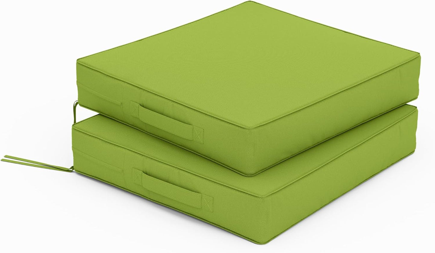 Patio Chair Cushions 17 X 16 X 3 Inch Waterproof Outdoor Seat Cushions for Patio Furniture, Outdoor Sofa Couch Pads with Ties & Handle, Set of 2, Grass Green