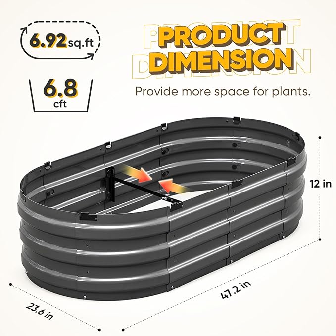 KING BIRD Raised Garden Bed Kit 2025 Upgraded 10-Minute Assembly Galvanized Planter Garden Box Outdoor for Gardening, Vegetables, Flowers, 47x24x12 in, Dark Grey