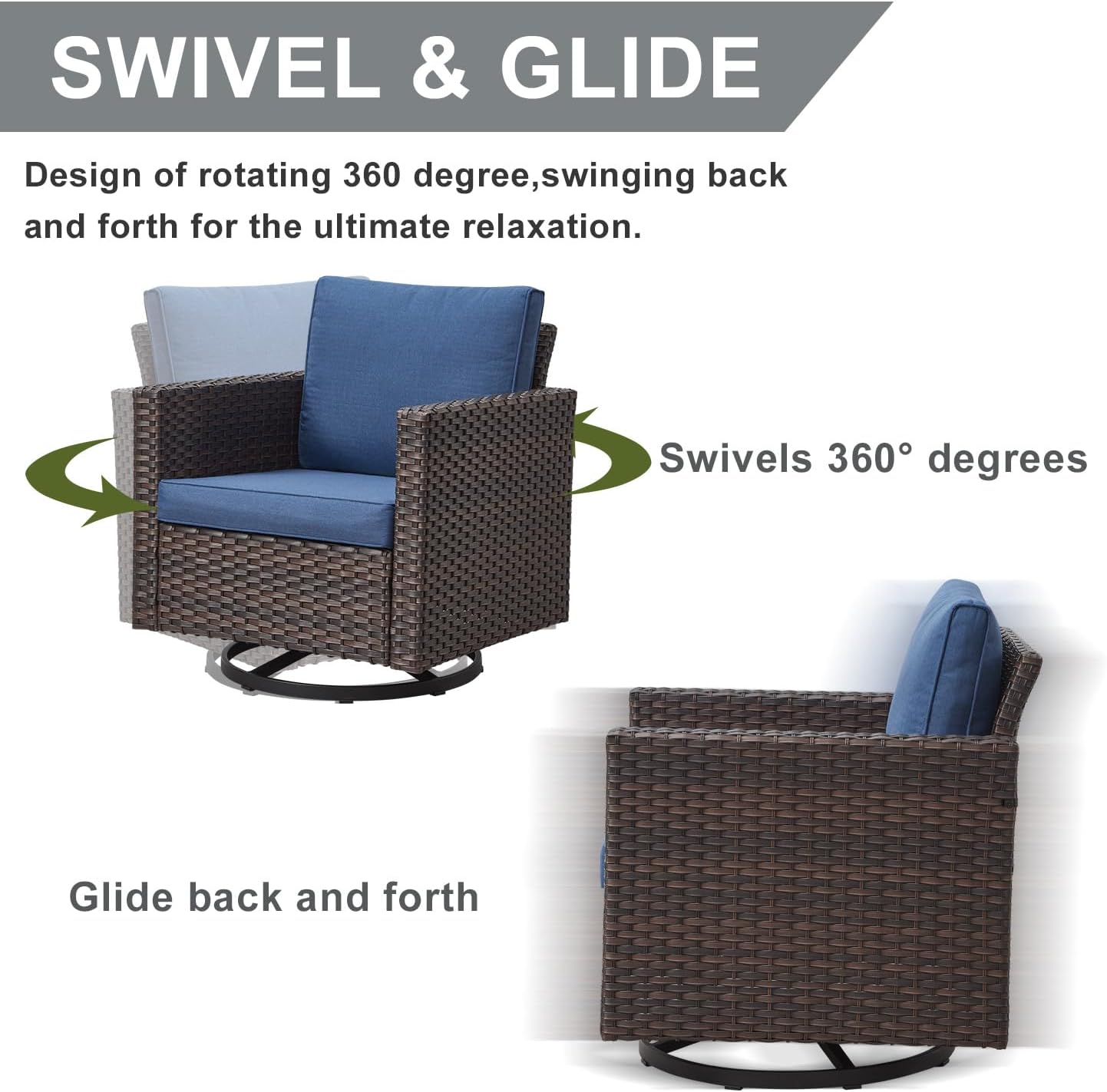 HUMMUH 8 Pieces Patio Furniture,Outdoor Modular Sectional Couch Swivel Rocking Chairs with Ottomans,All Weather PE Wicker Patio Conversation Sets for Garden Porch Backyard