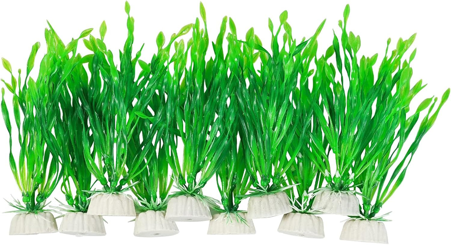 AQUANEAT Fish Tank Artificial Plants, Aquarium Plastic Seaweed Decoration, 4Inch Tall Fake Green Accessories, 10 Packs