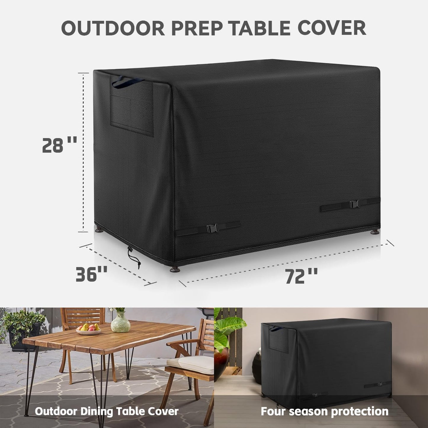 Outdoor Dining Table Cover - Heavy Duty Waterproof Cover for Patio Metal Steel Slat Table, Compatible 72" x 36" Black