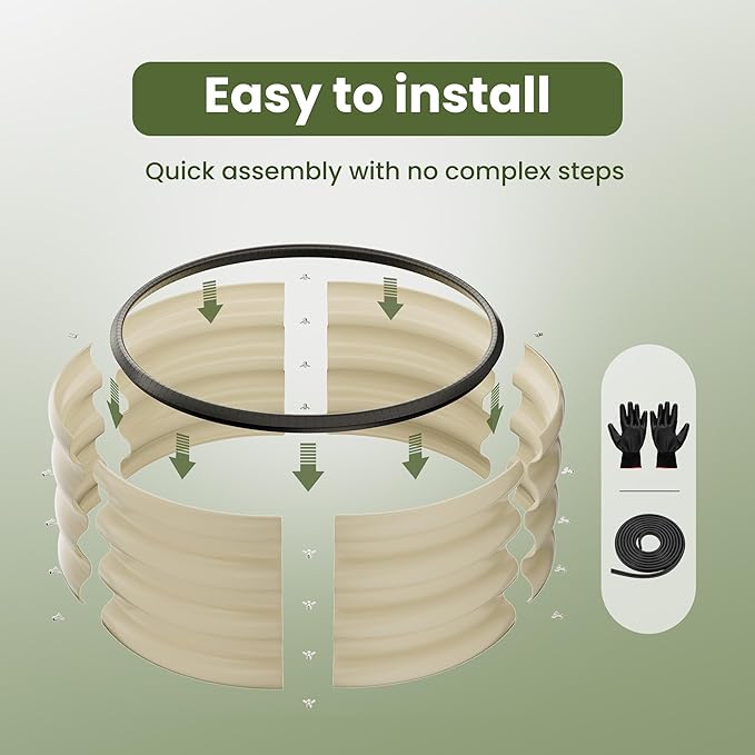 ZXZYHFTY Round Galvanized Raised Garden Bed kit,White Outdoor Garden Raised Planter Box, Round Large Metal Raised Garden Beds for Vegetable 2 * 2 * 1ft 1Pack