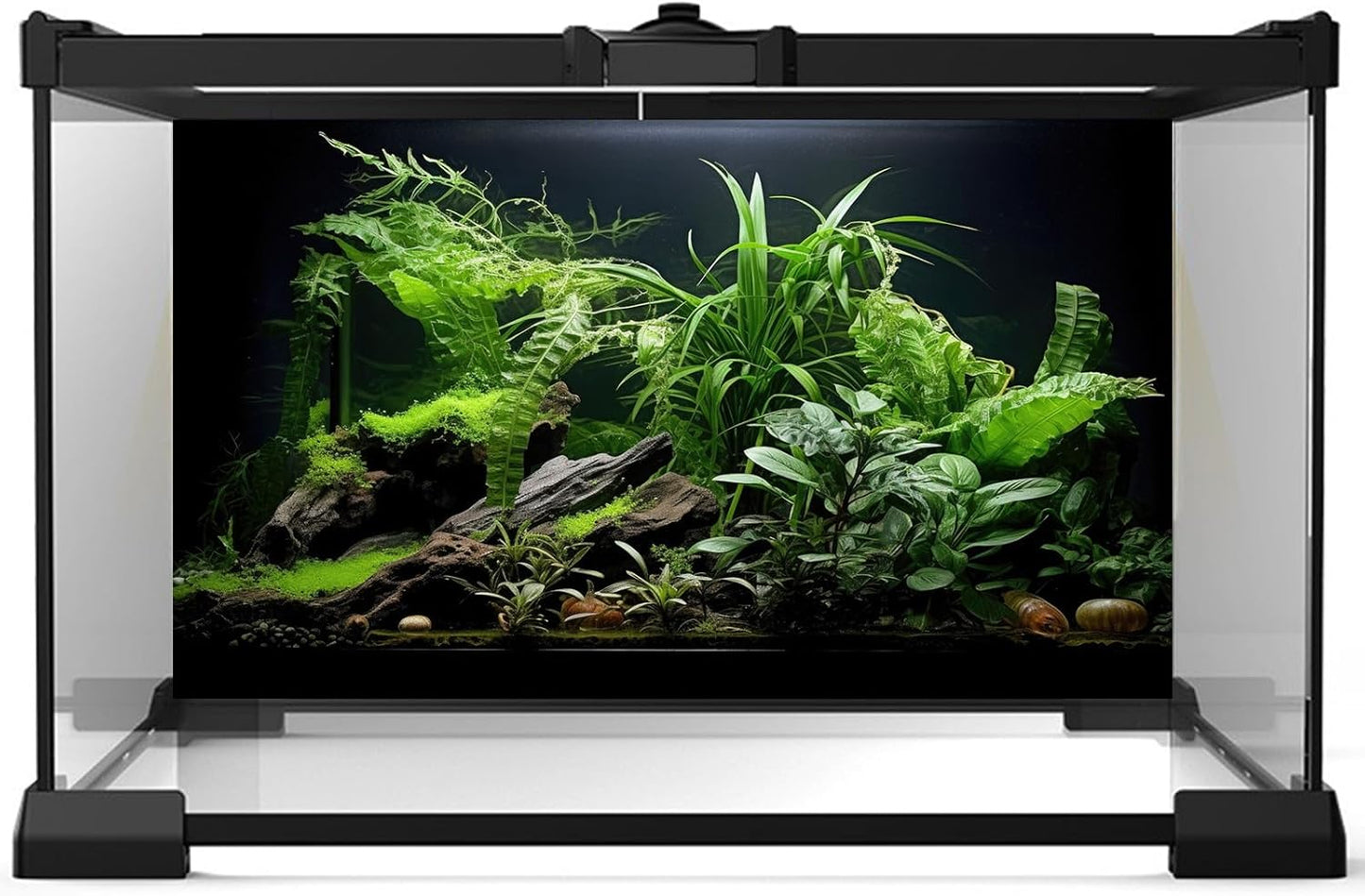 Aquarium Background Freshwater Green Plants Terrarium Background Aquatic Underwater Sea Grass Tank Background Wood Root Rock with Moss Jungle Style Fish Tank Background Poster Wallpaper 72x24in