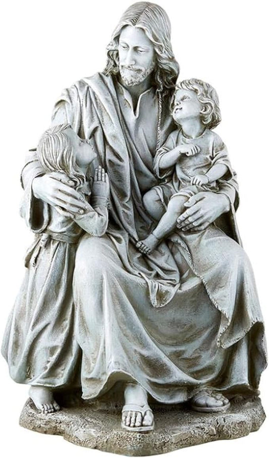 Avalon Gallery Garden Statue - Stone Resin Indoor/Outdoor Catholic Sculpture, 16.5" Tall, Jesus with Children