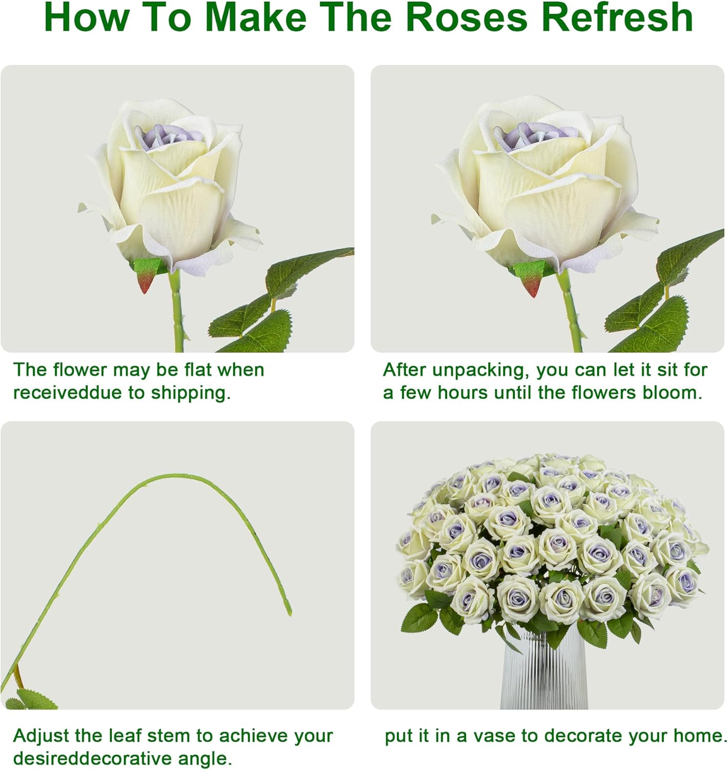 Fake Plants Roses Flowers Plastic Flowers Spring Decorations for Home Gifts for Gf Roses Artificial Flowers for Vase Fake Flowers Home Decor19.6”(Purple Heart 50PCS)