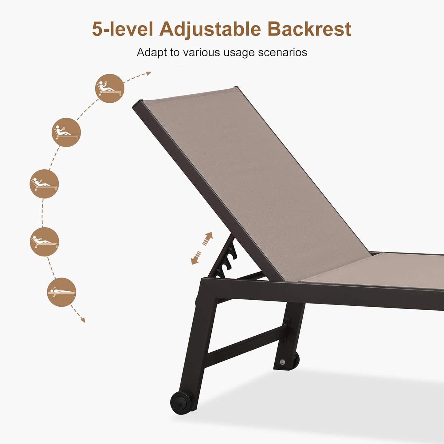 PURPLE LEAF Oversized Patio Lounge Chairs Set of 3, Reclining Pool Lounge Chairs with Side Table and Wheels for All Weather for Outdoor, Deck, Lawn, Aluminum Outside Pool, Taupe