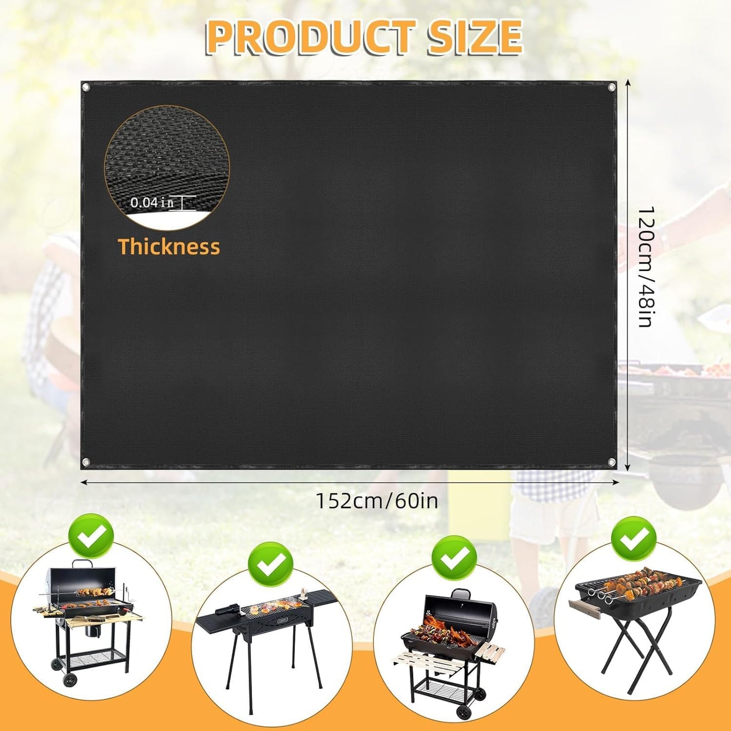 Under Grill Mat for Outdoor Grilling, 60 x 48 inches Double-Sided Fireproof Waterproof BBQ Protector for Deck and Patio Under Grill Mat for Outdoor BBQ