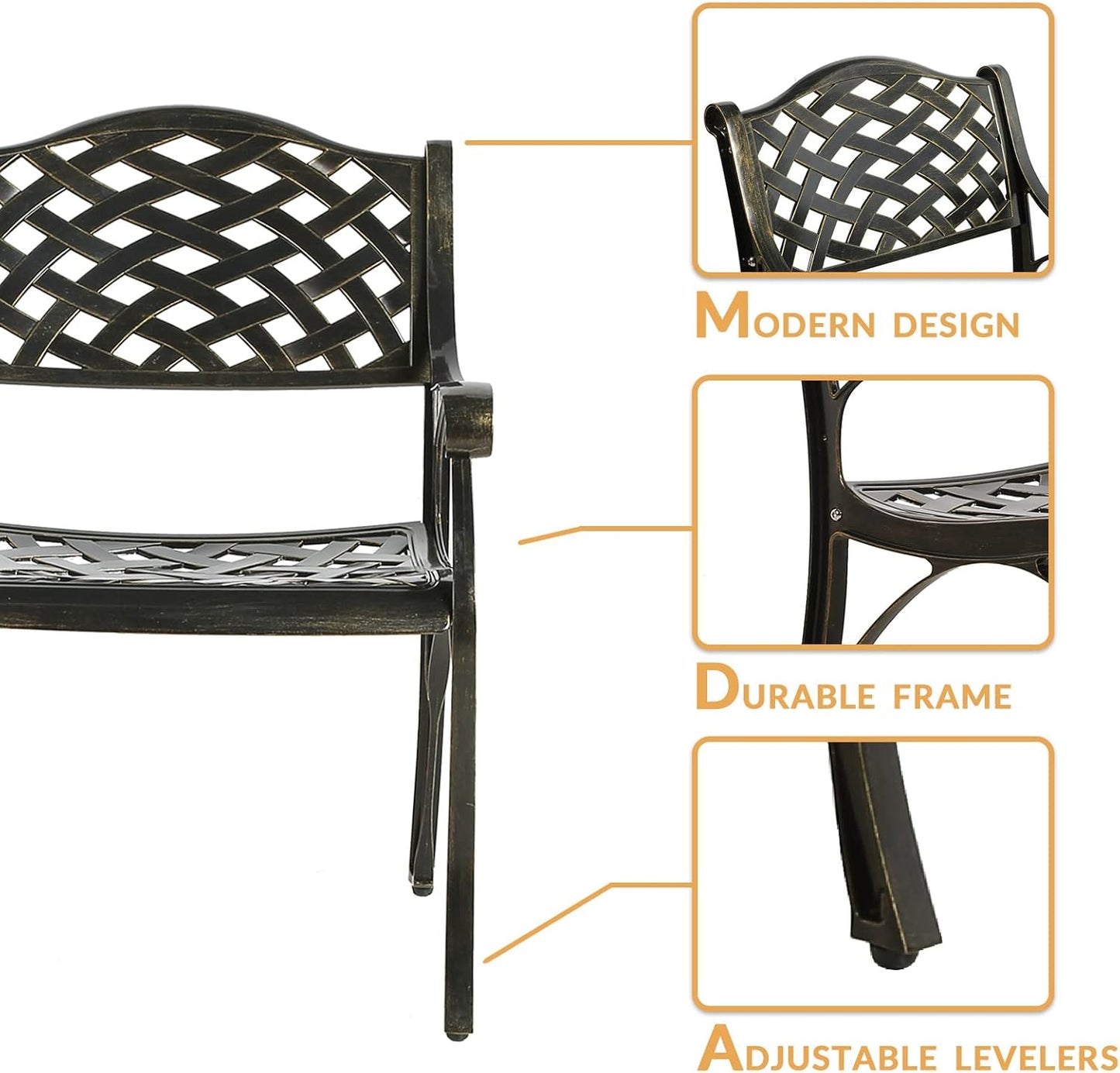 3-Piece Outdoor Patio Dining Set, All-Weather Cast Aluminum Patio Furniture Set for Backyard Garden Deck with 2 Chairs and 35.4” Round Table, 2" Umbrella Hole