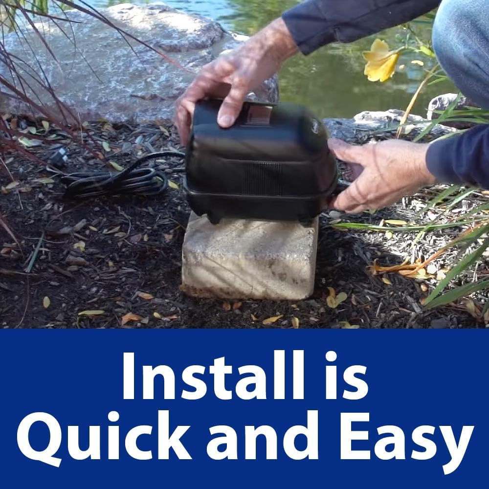 The Pond Guy Pond Aerator 2, Complete Aeration Kit, Add Oxygen to Koi & Fish Water Garden Ponds, Outdoor Diaphragm Compressor Pump, Air Line, Faux Grey Stone Rock Cover & 2 Submersible Diffuser Stick