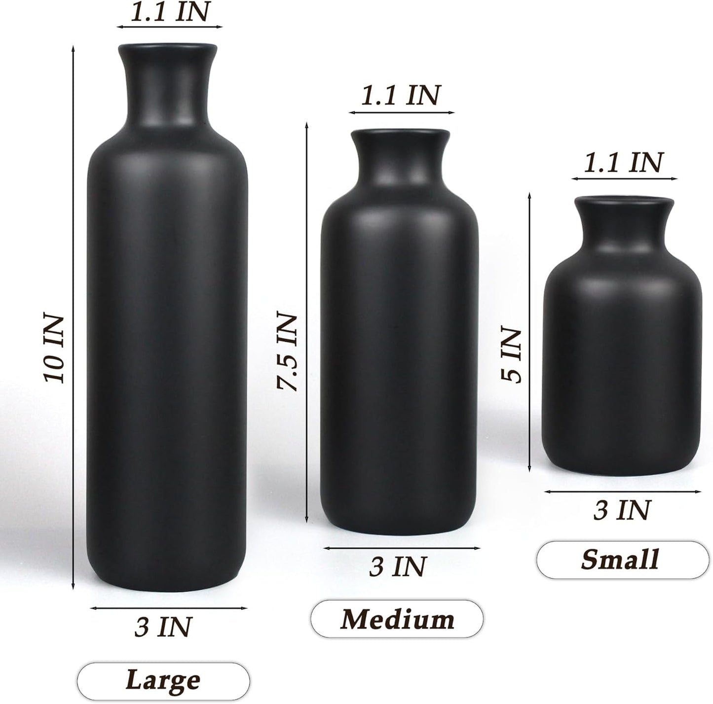 Resin 3 Piece Vase Set, Farmhouse Decor, Home Decorative Vase, Vases for Your Kitchen, Bedroom, Office, Living Room, Bathroom, & Shelf Centerpiece Table Decorations, Black