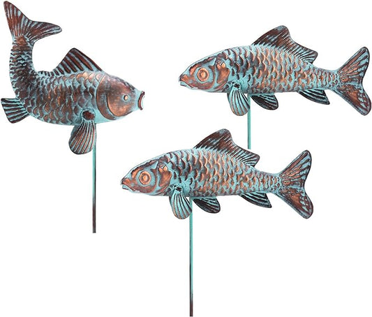 Set of 3 Garden Koi Fish Statue Antique Copper Fishes Outdoor Décor Garden Sculptures & Statues Metal Koi Fish Figurine Ornaments for Outdoors,Patio Decor,Backyard and Home Kitchen Decorations