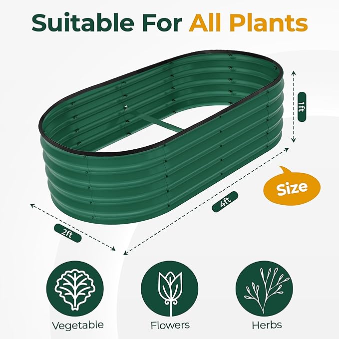 Utopia Home Galvanized Raised Garden Bed, 4 by 2 by 1 feet Lightweight Planter Boxes Outdoor with Easy Assembly, Large Garden Bed for Vegetables, Fruits, Flowers, Green