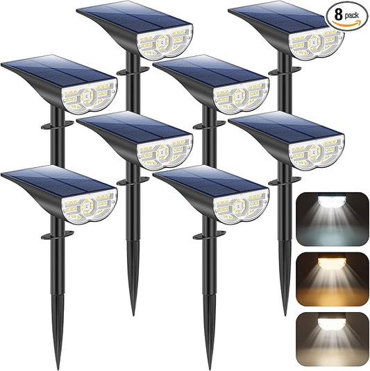 Solar Lights Outdoor, 5 Working Modes Solar Powered Spotlights for Yard, Waterproof Outside Solar Landscape Lights with 3 Color Temperatures, Bright LED Outdoor Lights for Garden Tree Pathway, 8-Pack