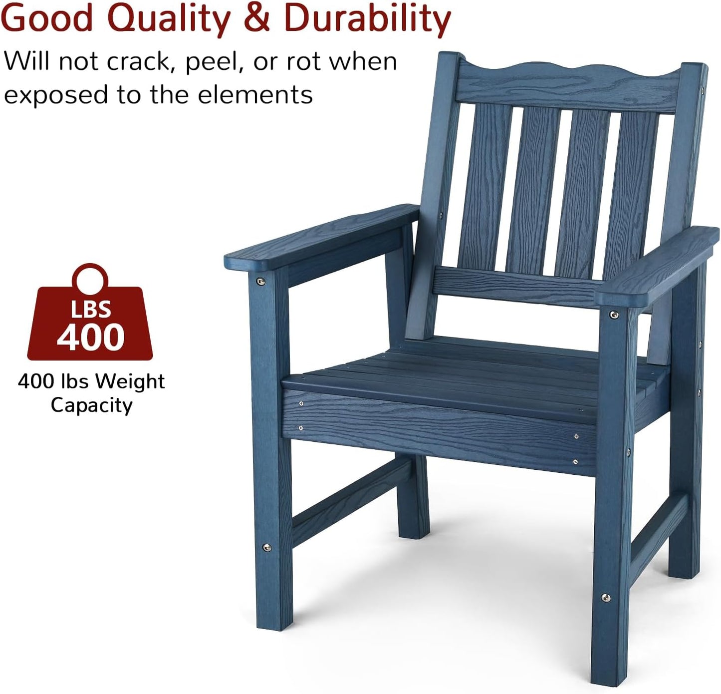 Stoog All-Weather Patio Chairs Set of 2, Heavy Duty Outdoor Chairs with 400 lbs Weight Capacity, Garden Chair for Backyard, Deck, Lawn & Porch, Blue