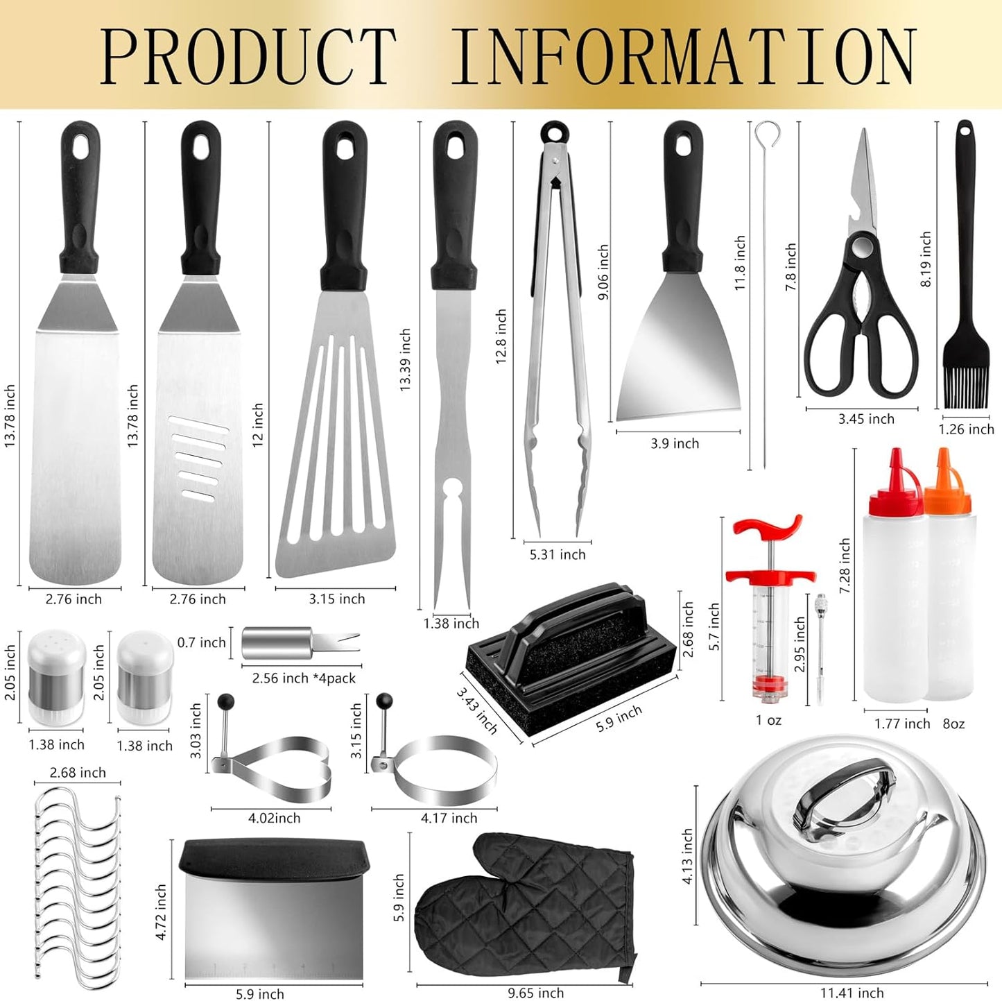 Supernal 45pcs Blackstone Griddle Accessories Upgraded-Griddle Accessories Flat Top Grill Tools for Camp Chef Griddle Cover Salt and Pepper Shakers Grill Black Tools Set Enlarged Spatula Gift Set