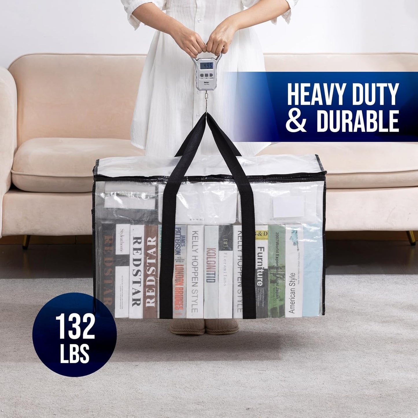 TAILI Extra Large Moving Bags, 2 Pack Clear Heavy Duty Totes For Storage with Visible Window, Wrap Around Handles, Storage Bags for Space Saving, Alternative to Moving Boxes