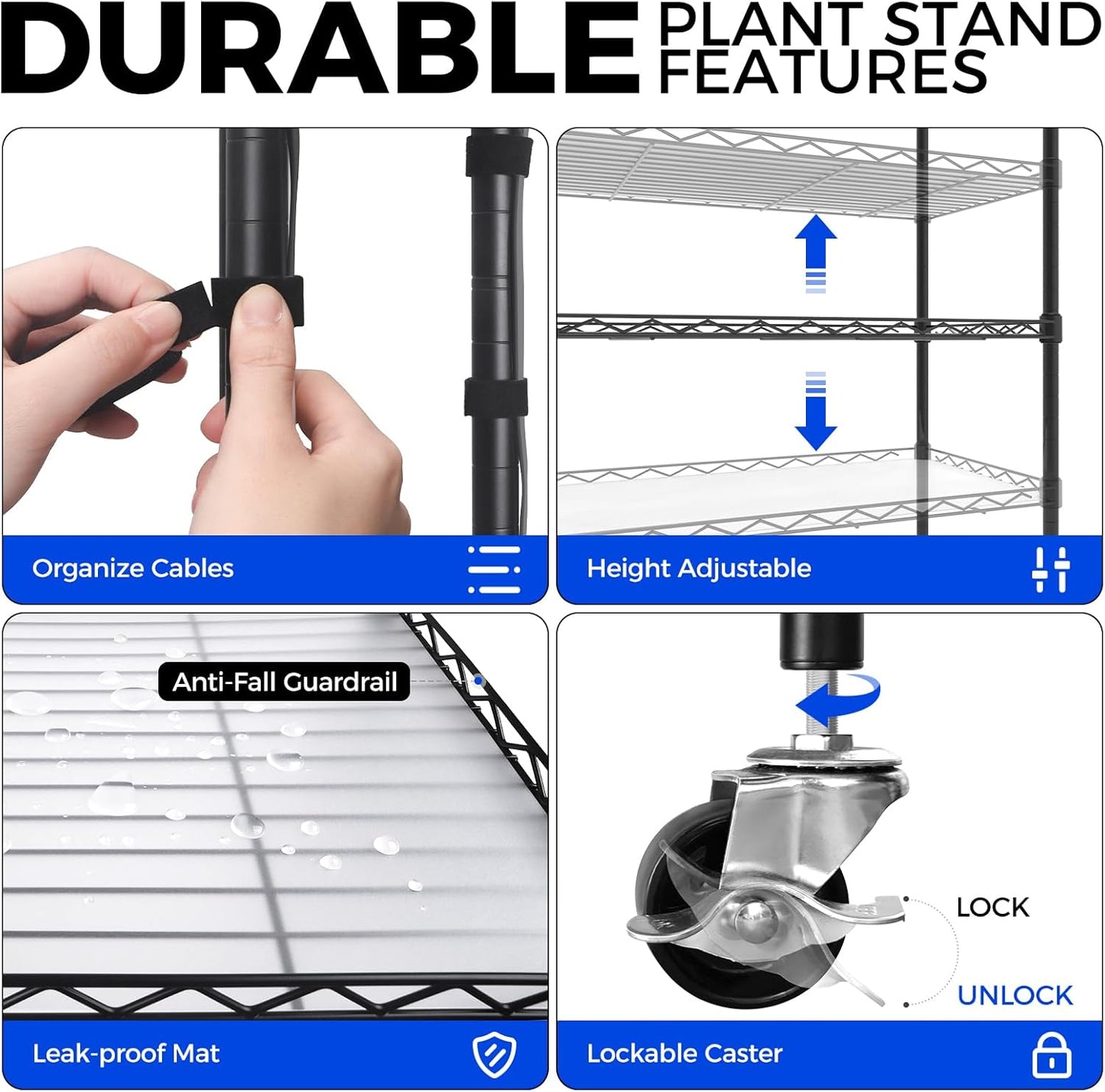 Barrina CX1 Plant Stand with Grow Lights for Indoor Plants, 5-Tier Large Tall Metal Plant Shelf with 1.6FT 20W(Per Light) Full Spectrum Plant Lights for Indoor Growing, 47x13.8x70.9IN