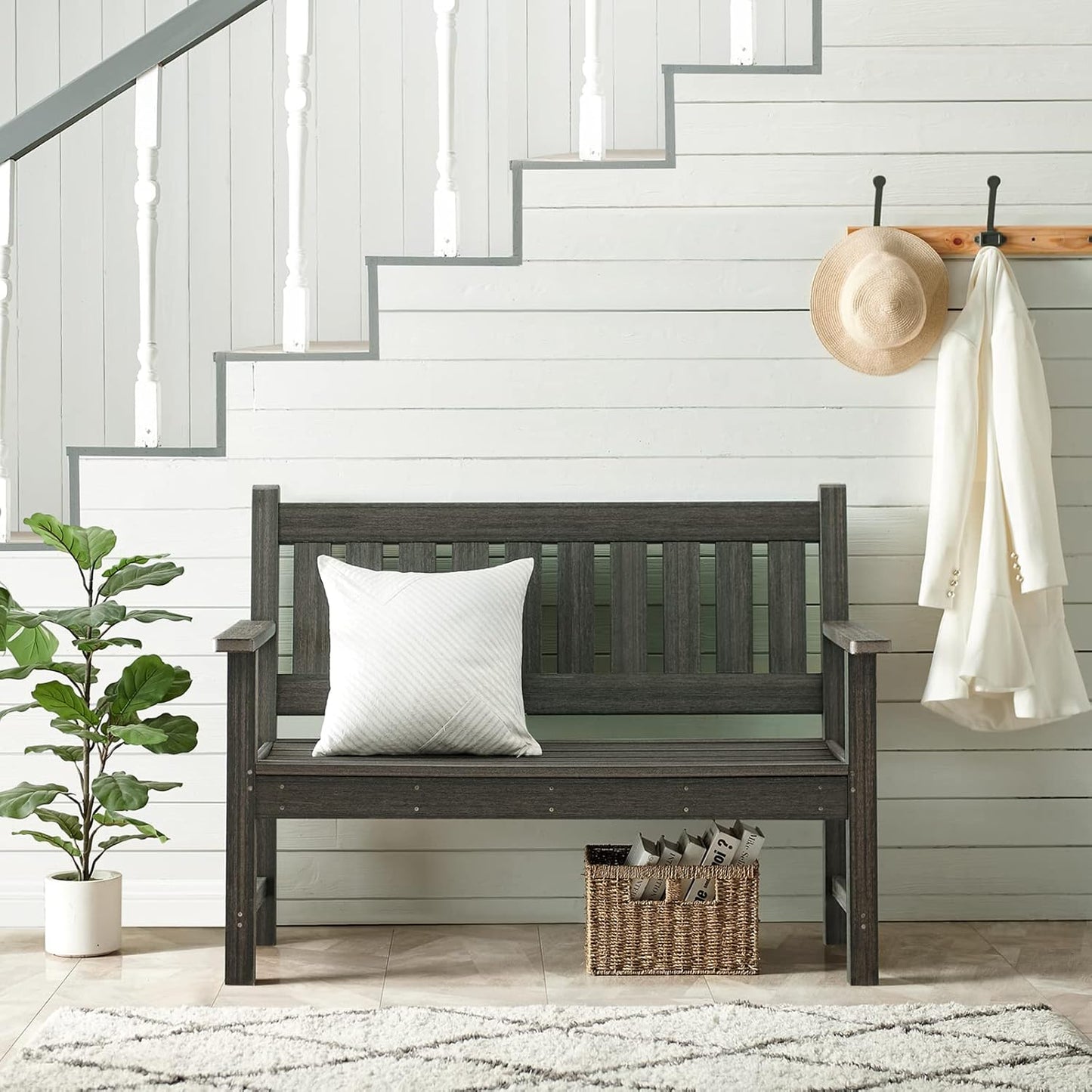 Outdoor Bench, 2-Person Garden Bench, Poly Lumber Patio Bench for Outdoors, Porch, and Park (Dark Brown)