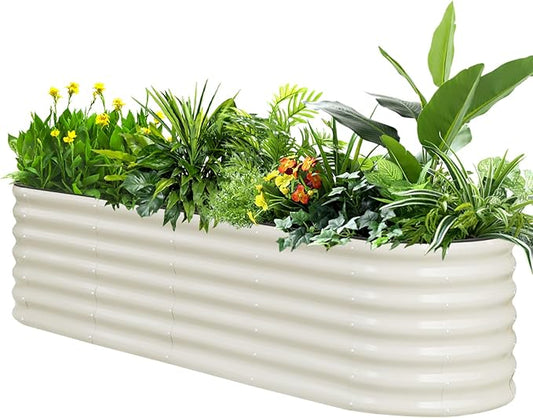 SnugNiture 8x2x2ft Raised Garden Bed Kit, 24" Tall Outdoor Metal Raised Planter Box for Planting Plants Vegetables Flowers Fruits, White