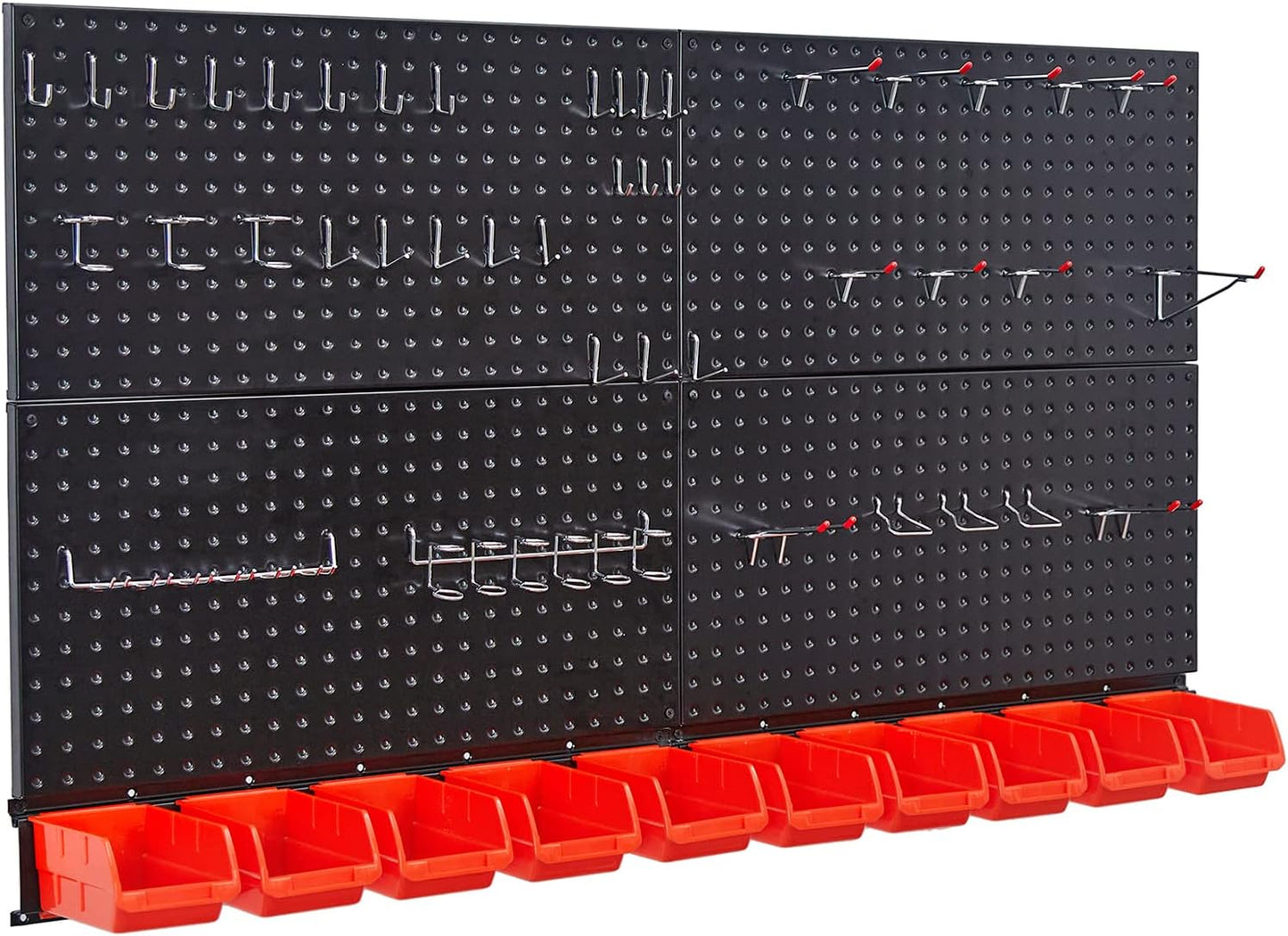 Ultrawall Pegboard Wall Organizer, Black Metal Pegboard Panels, Garage Storage System with Hooks and Storage Bins, 59pcs