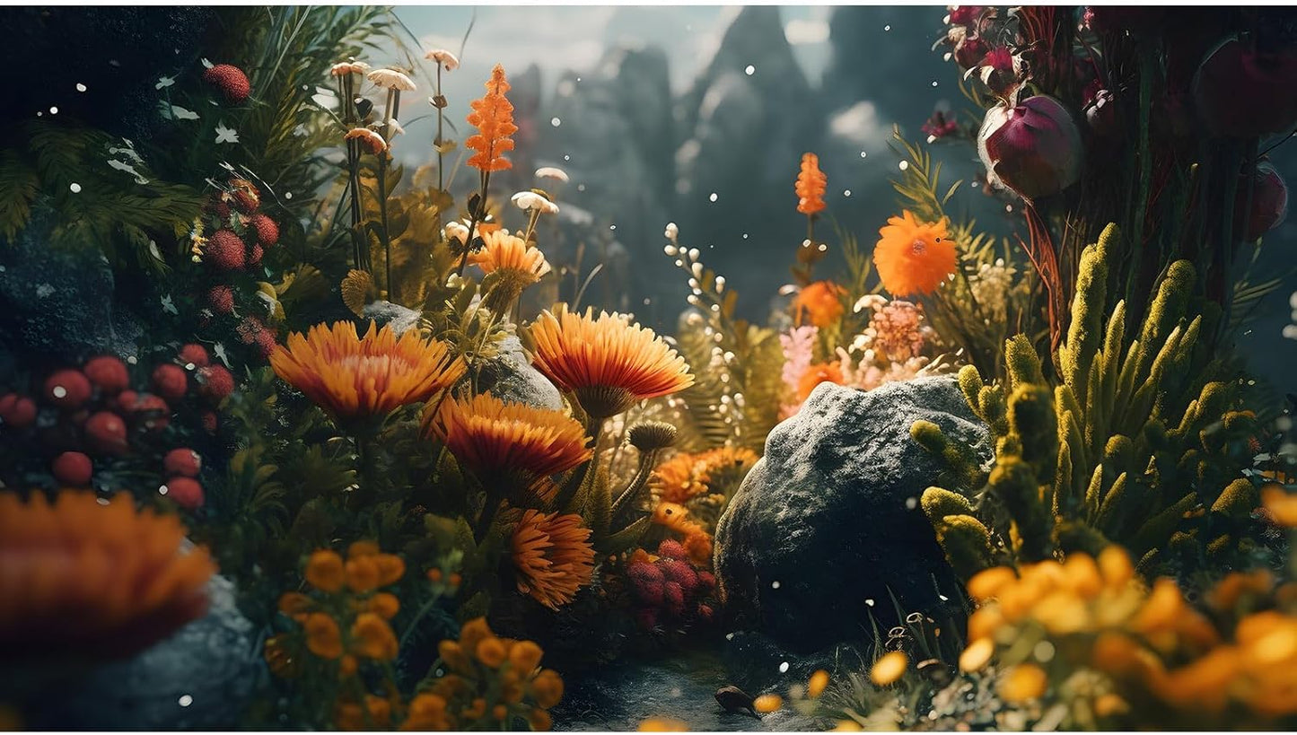 Foggy Stone Terrarium Background Green Seaweed Scenery Orange Floral Aquarium Background Durable Reptile Habitat Flower Background Mysterious Tank Backdrop Vinyl 72x16in