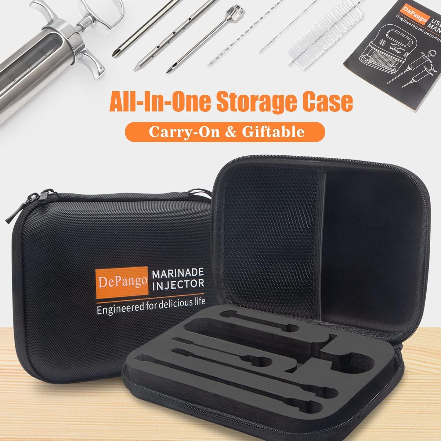 Meat Injector, Stainless Steel Marinade Injector Flavor Syringe Kit with 2-oz Measurement Window for Smoker Food BBQ Grill, Cooking Turkey Chicken Steak Beef Brisket Pork-Chops, 3 Meat Needles