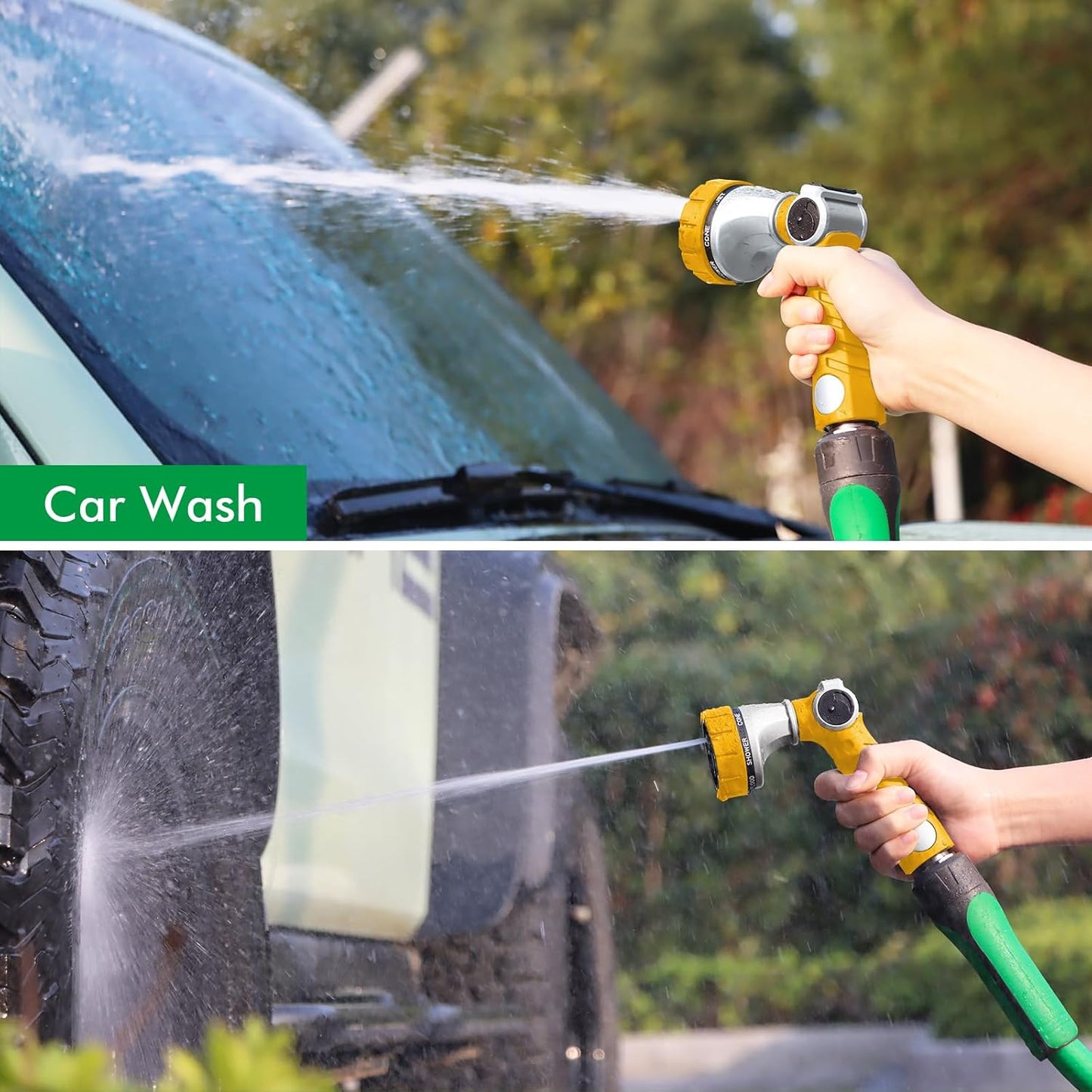 RESTMO Heavy Duty Hose Nozzle, Metal Garden Water Hose Sprayer with 7 Watering Patterns, Thumb Control, On Off Valve, High Pressure Nozzle Sprayer for Watering Plants, Car and Pet Washing, Yellow