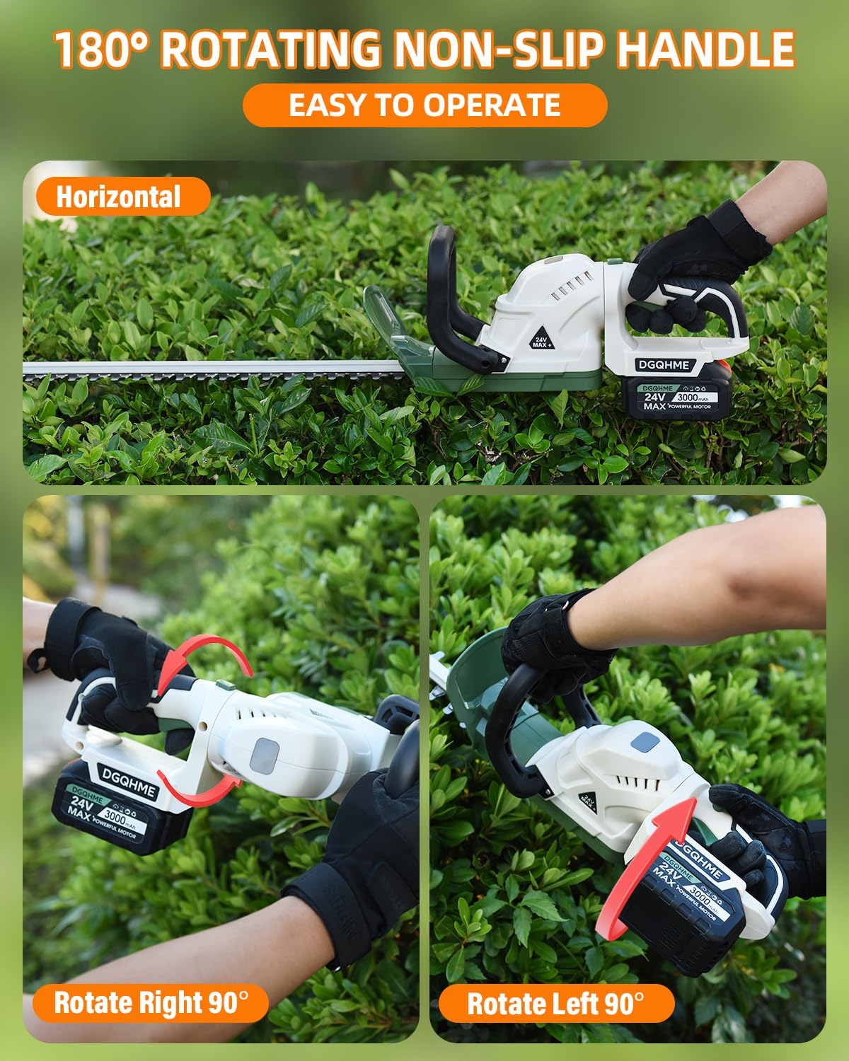 20" Hedge Trimmer Cordless,Electric Bush Trimmer with 2 Pack Rechargeable Batteries,Lightweight Hedge Trimmers,3000RPM 180°Rotatable Head,3/4" Blade Gap