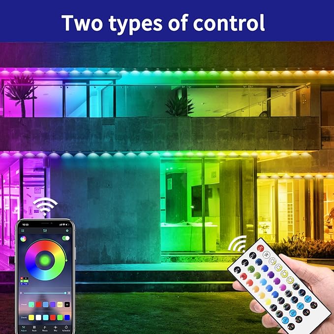 200ft Permanent Outdoor Lights,RGB Eaves Light with App Control Remote,DIY IP67 Waterproof Under Eave Lighting,Outside led Lights for Christmas,Garden,House Decorations